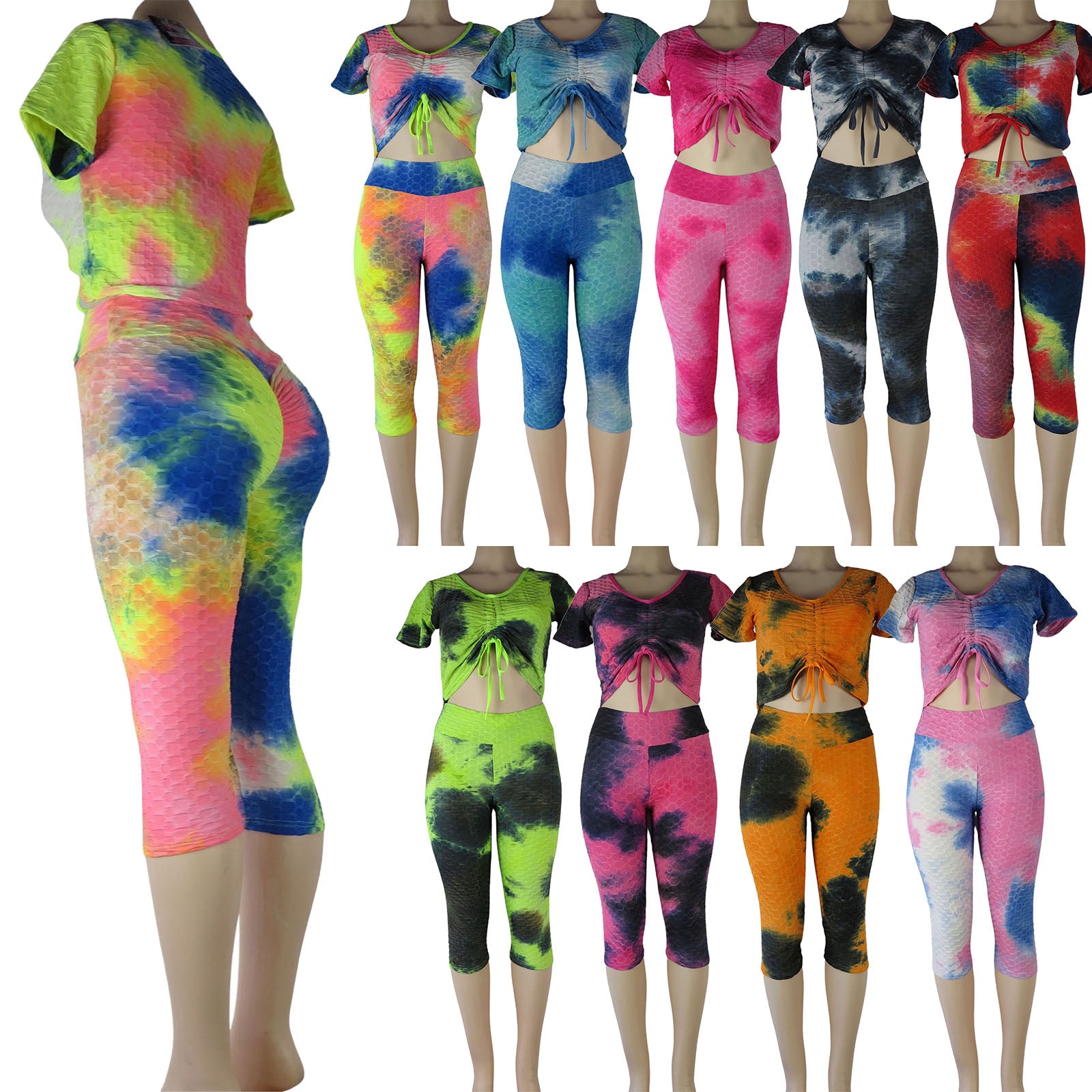 tiktok capri leggings wholesale tie dye 2 piece set