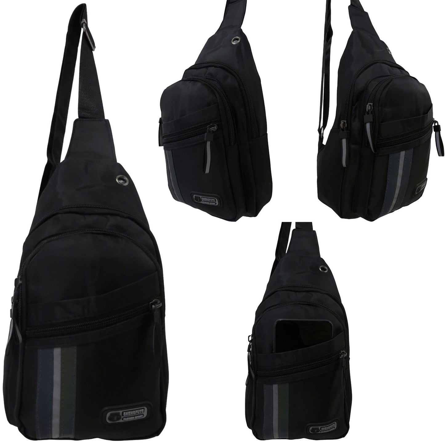mens or womens wholesale sling shoulder crossbody messenger phone bag in black