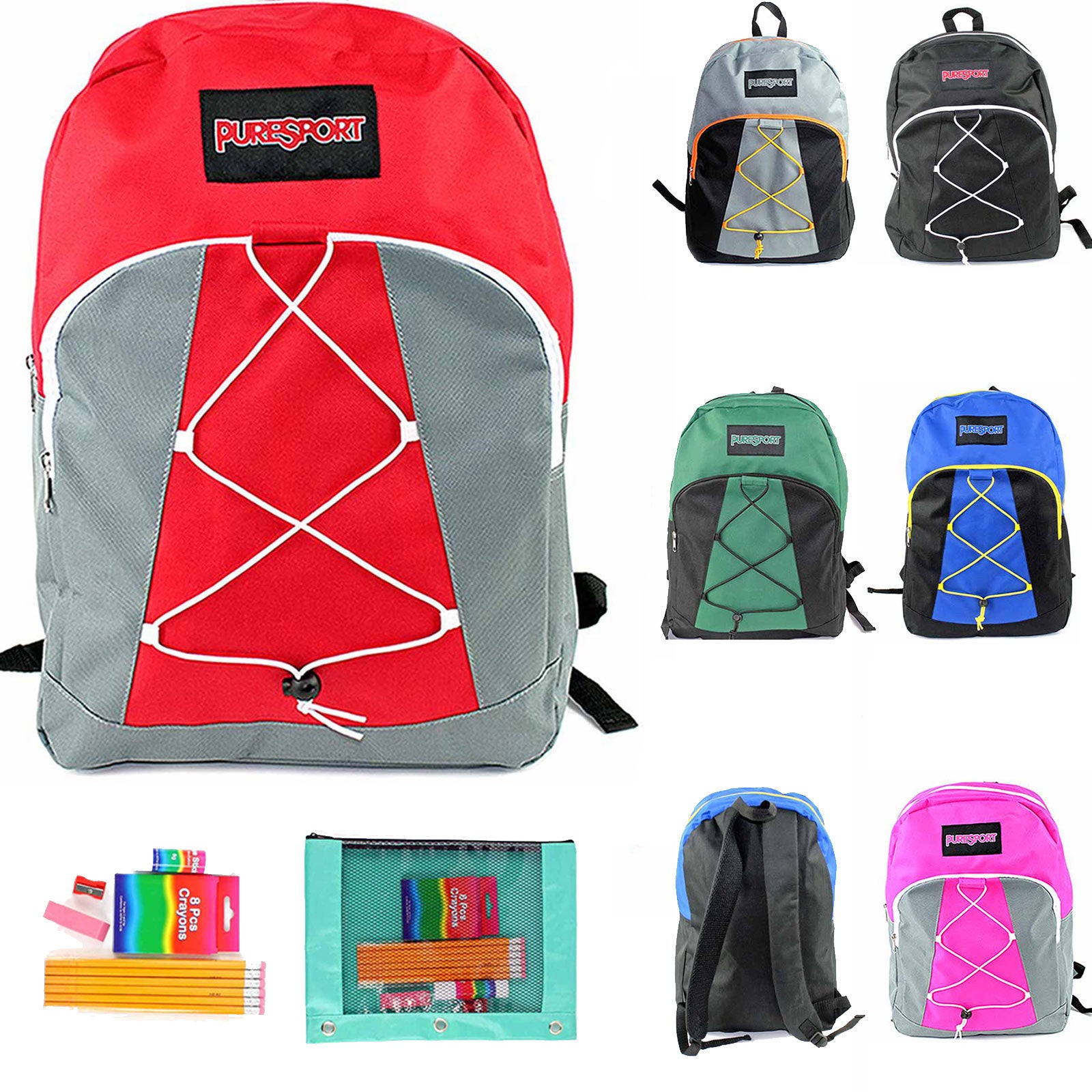 bungee wholesale backpacks with elementary school supply kits for back to school