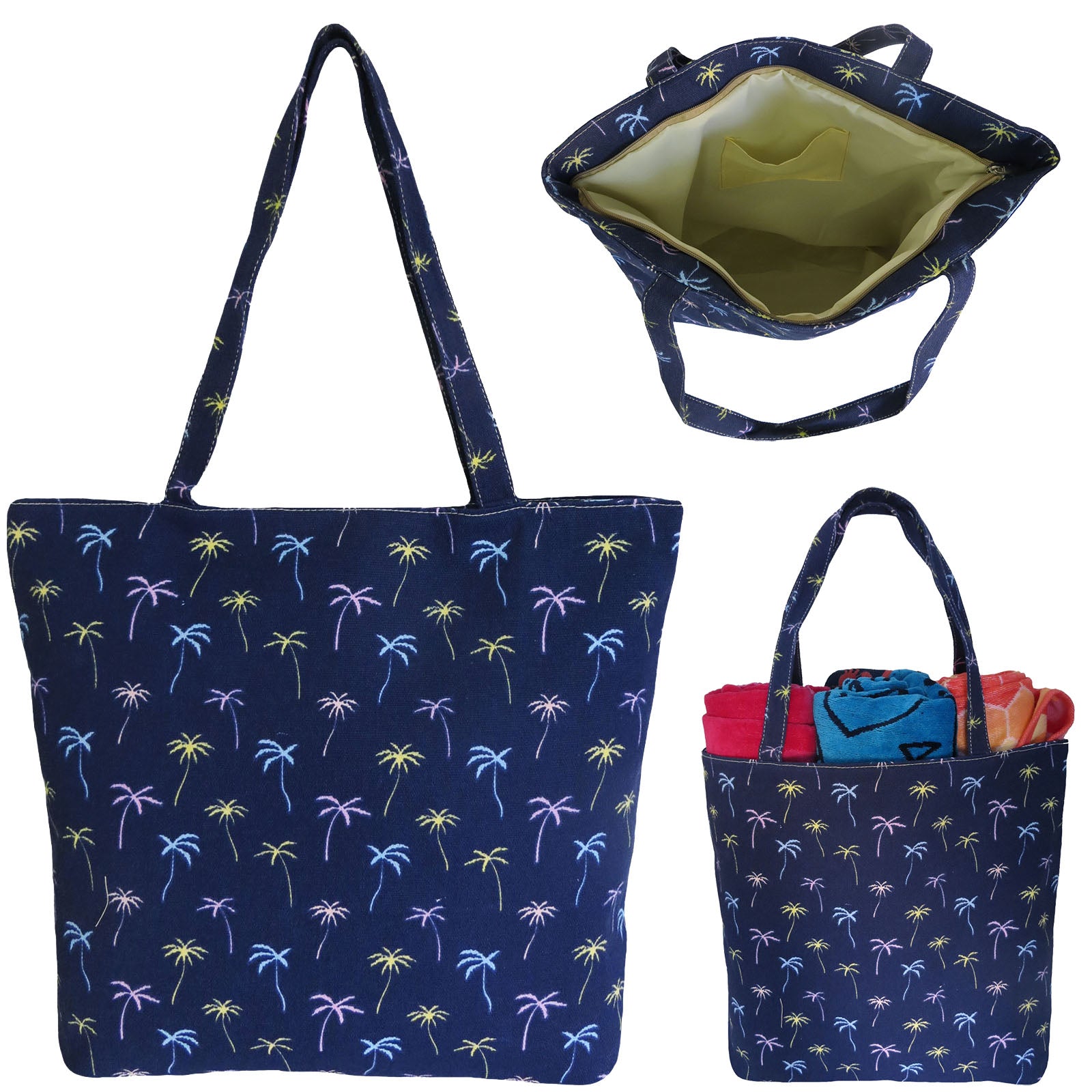 Tropical Wholesale Beach bag with Palm Tree Design - Alessa Palm in Navy Blue