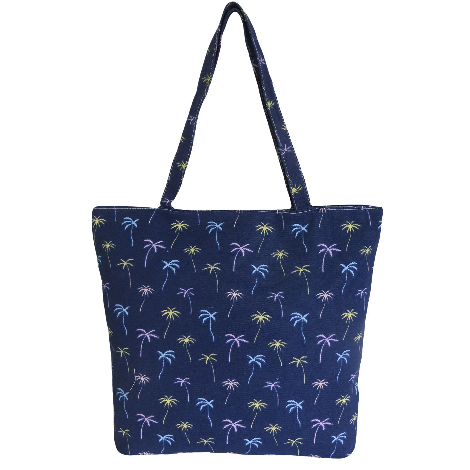 Tropical Wholesale Beach Tote with Palm Tree Design - Alessa Palm in Navy Blue