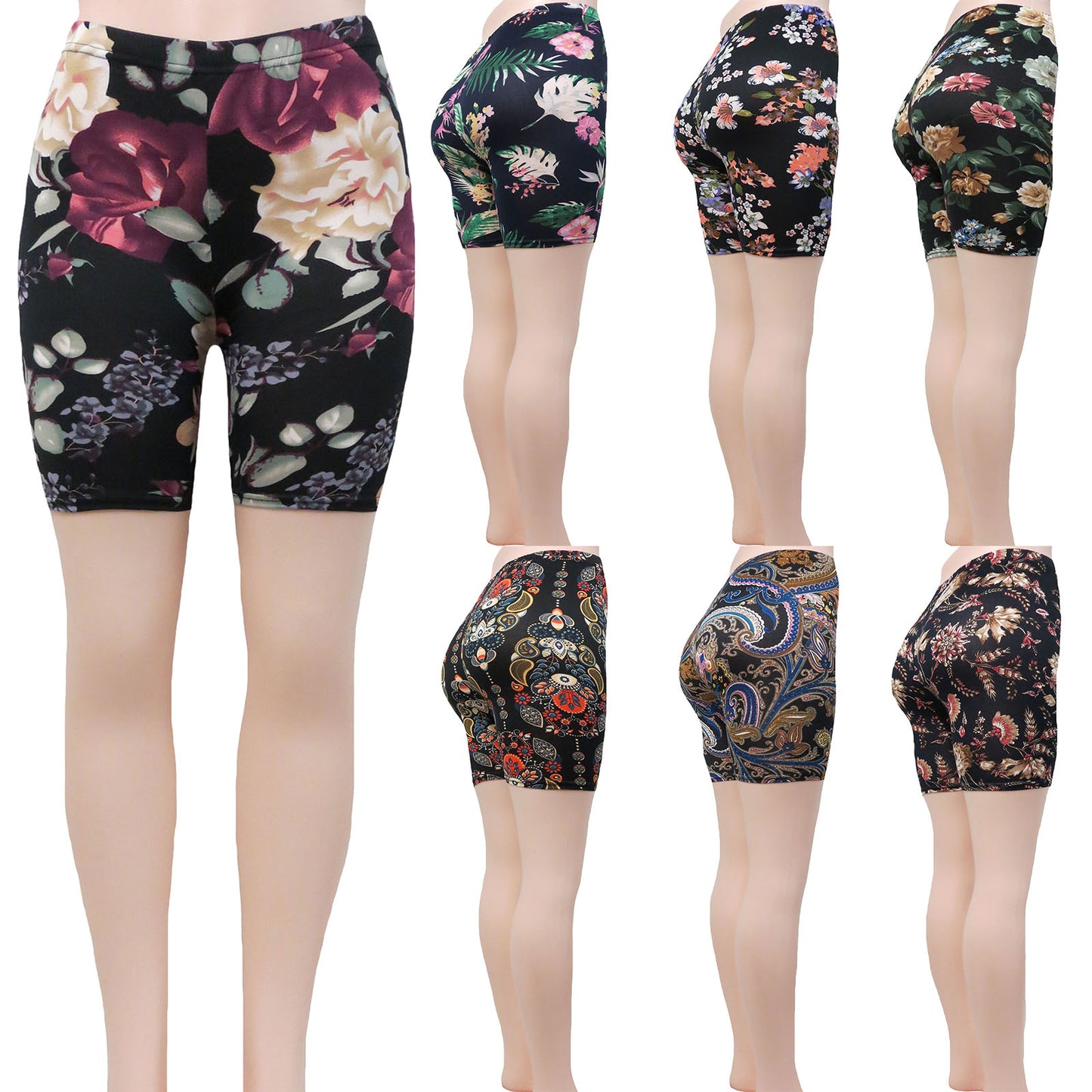 Women's Wholesale Bike Shorts in Bulk Assorted Flower Prints