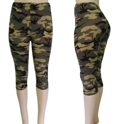 capri camouflage leggings in green and brown multicolor camo print wholesale
