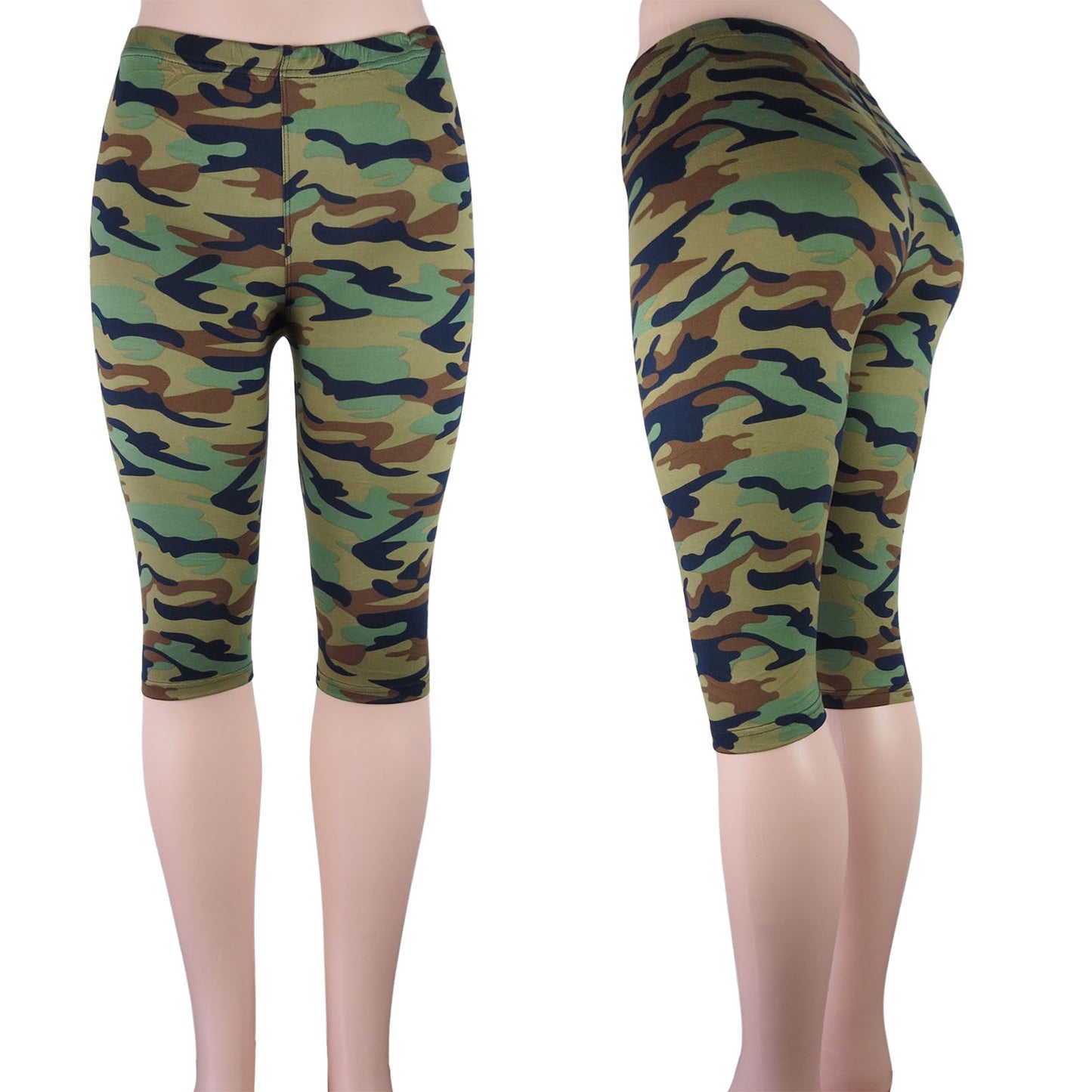 capri camouflage leggings in green black and brown multicolor camo print wholesale