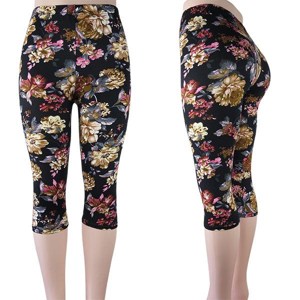 wholesale bulk priced flower print capri leggings