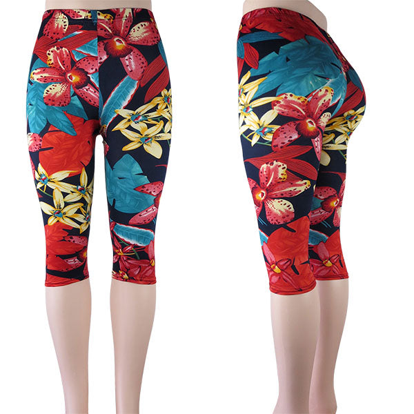 wholesale multicolor flower print capri leggings