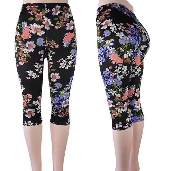 daisy design black capri leggings wholesale