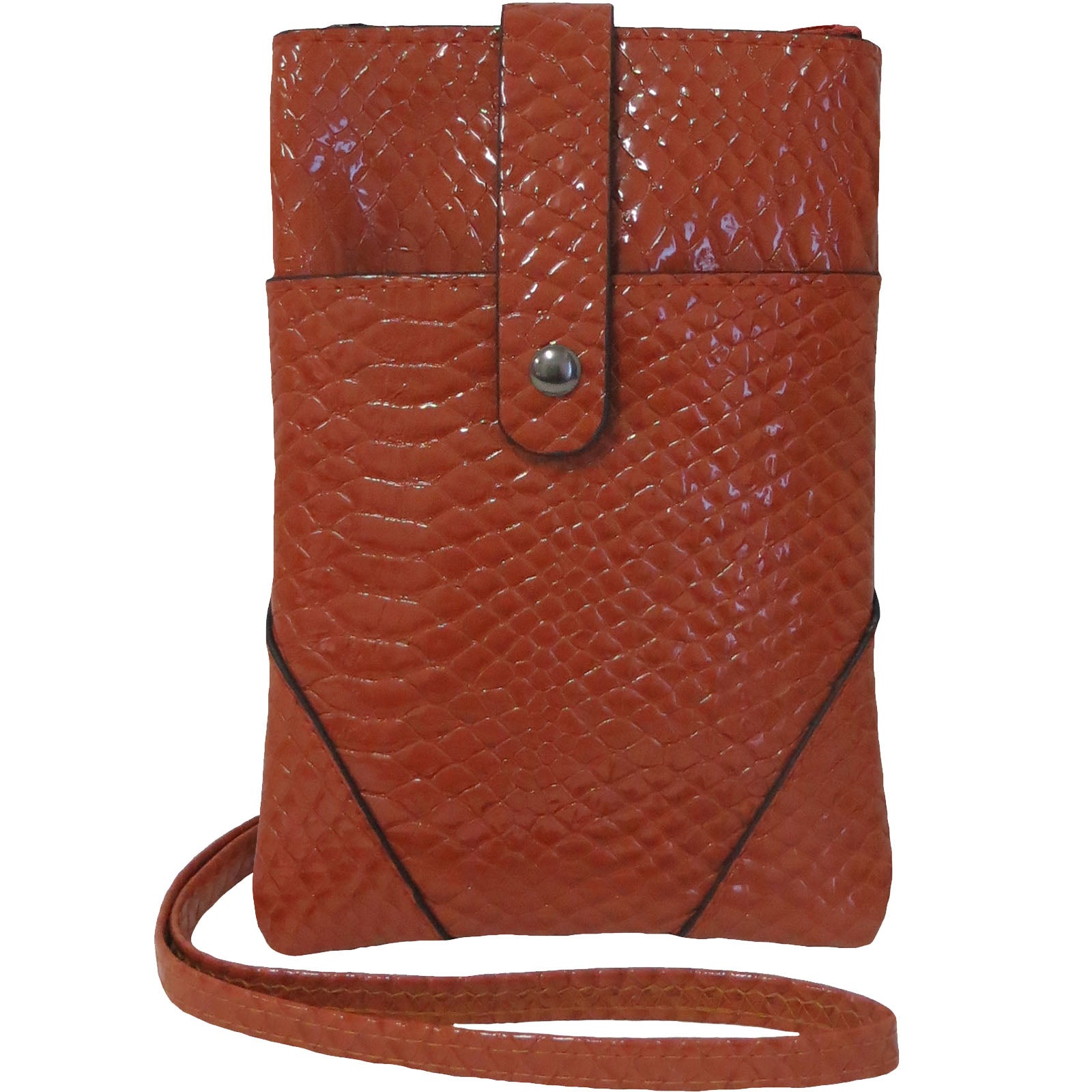 Wholesale Cross Body Bag with Phone Pocket in Rust Brown Snake Print - Alessa Leah