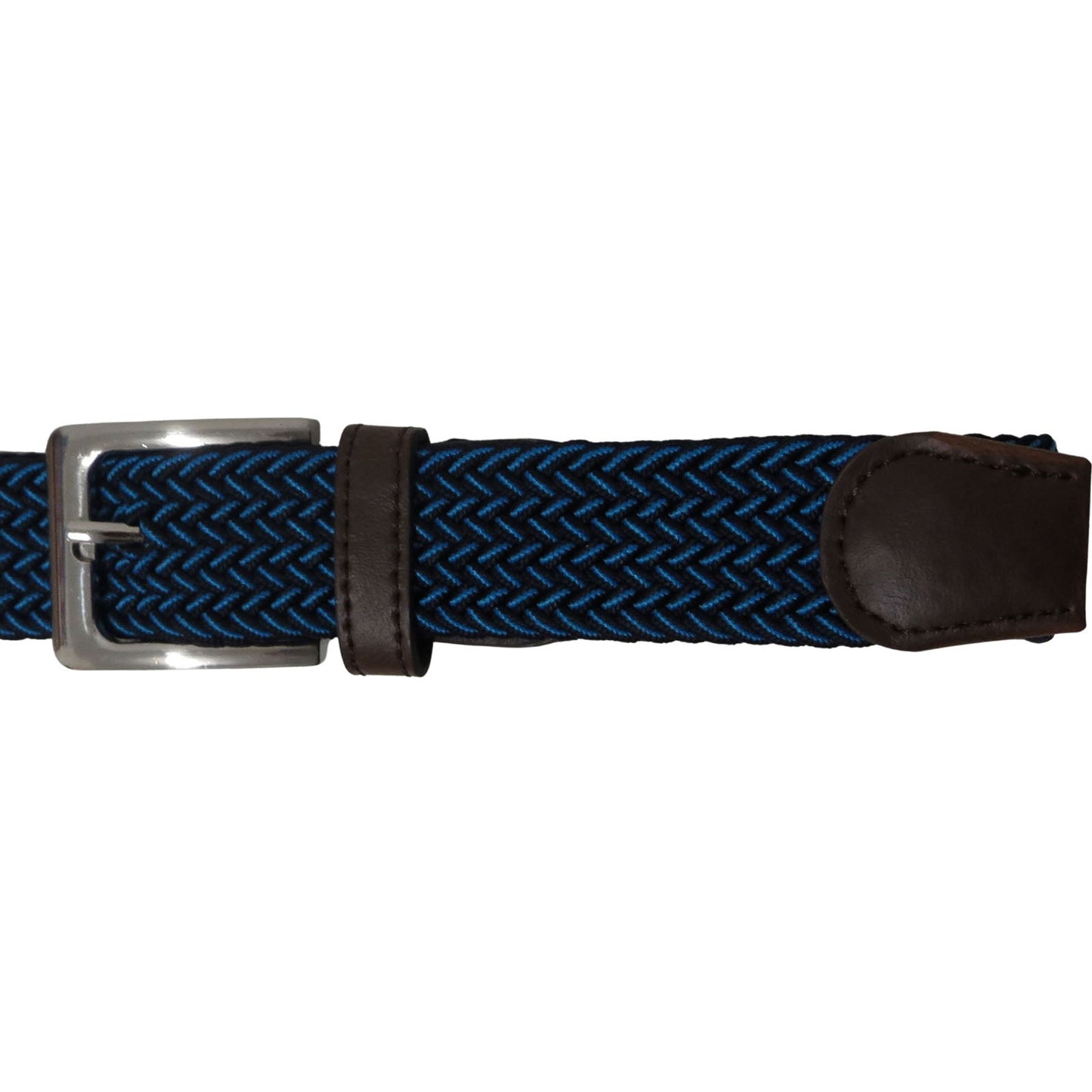 wholesale elastic stretch belt in a braided blue and black multicolor
