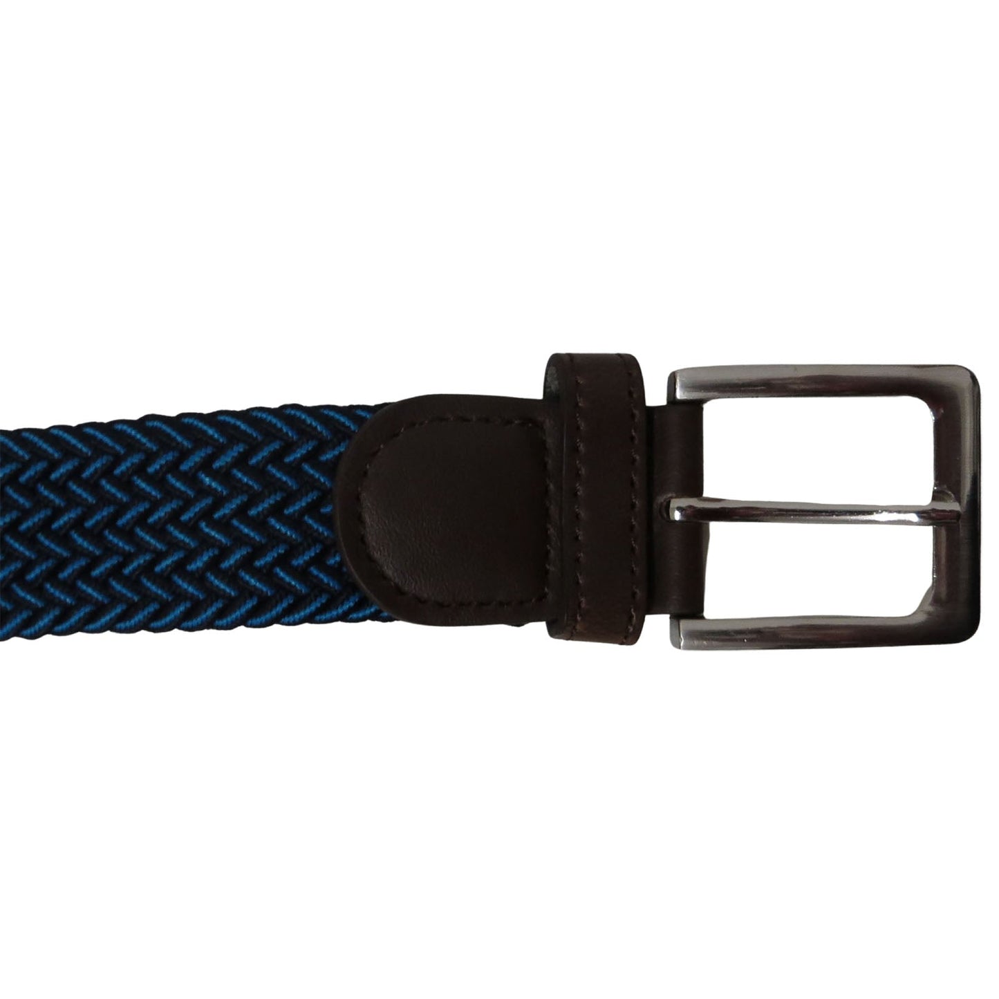 wholesale elastic stretch belt in a braided woven blue and black multicolor casual wear
