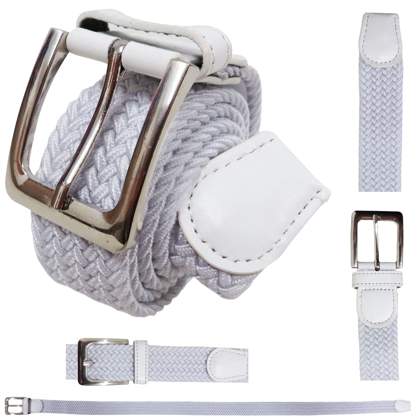 wholesale elastic stretch belt in white braided woven