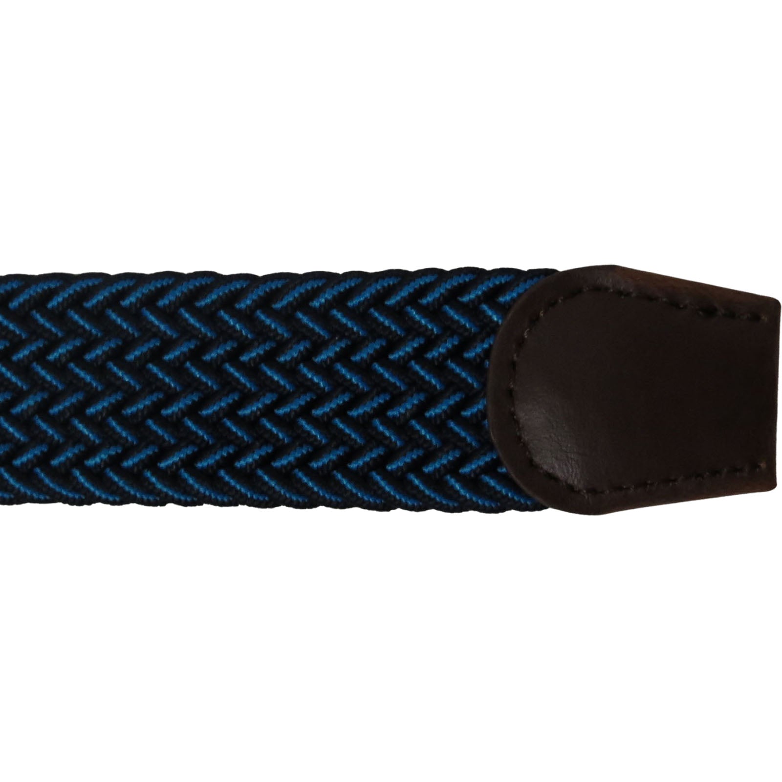 wholesale elastic stretch belt in a braided woven blue and black multicolor golf