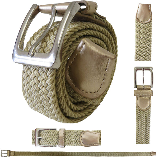 Men's Wholesale Elastic Stretch Belt in Khaki Beige
