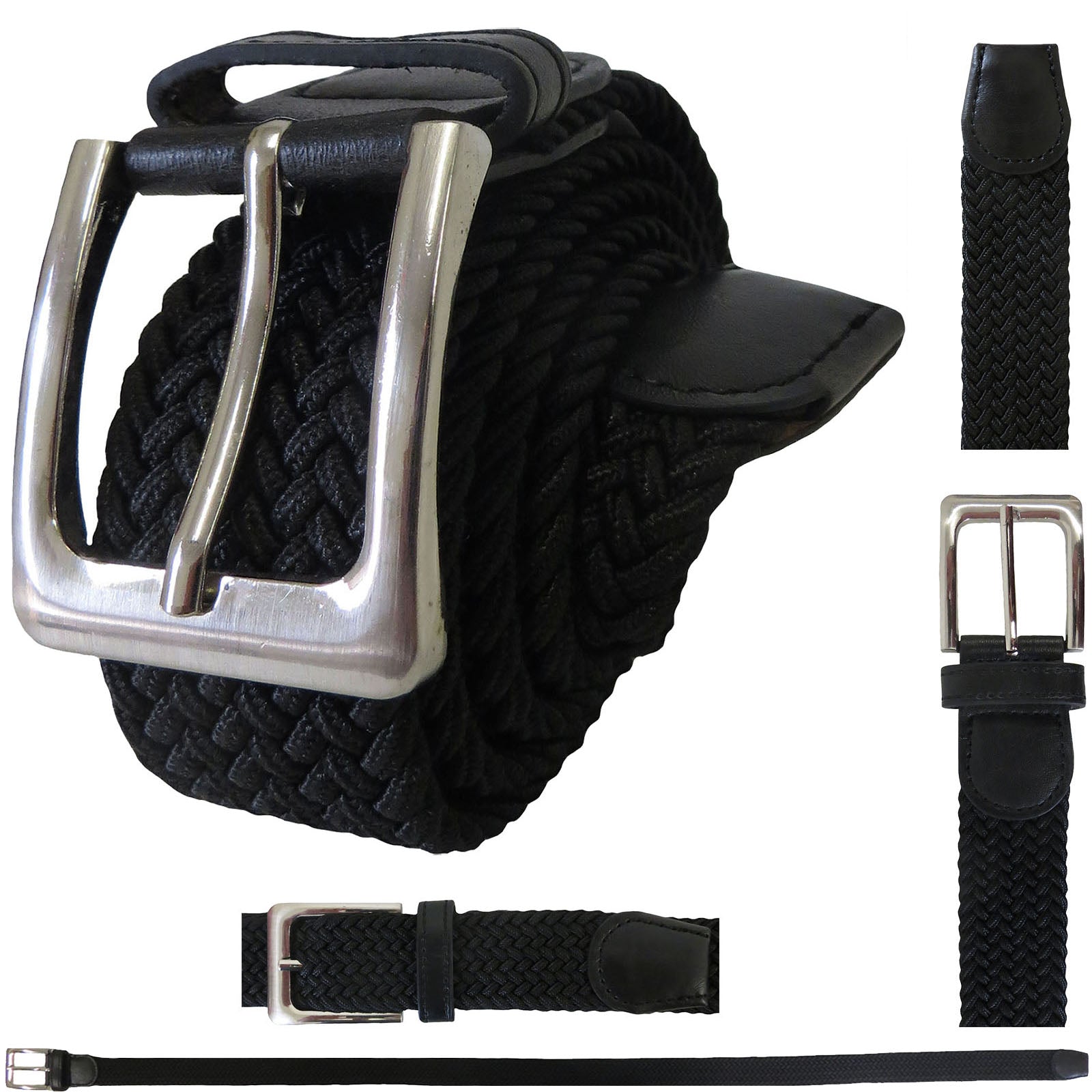 Wholesale Men's Elastic Stretch Belt in Black Braided Woven Golf