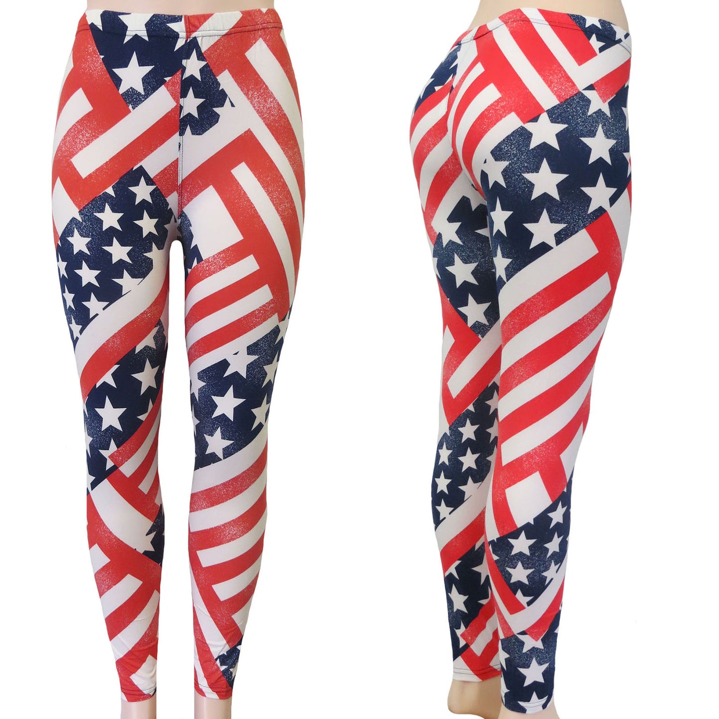 Wholesale USA Flag Leggings in Faded Red White and Blue Stars and Stripes