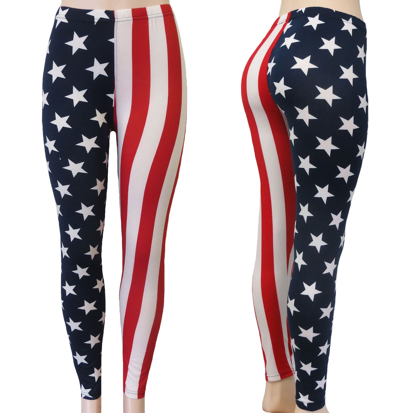 Wholesale American Flag Leggings in Red White and Blue Stars and Stripes