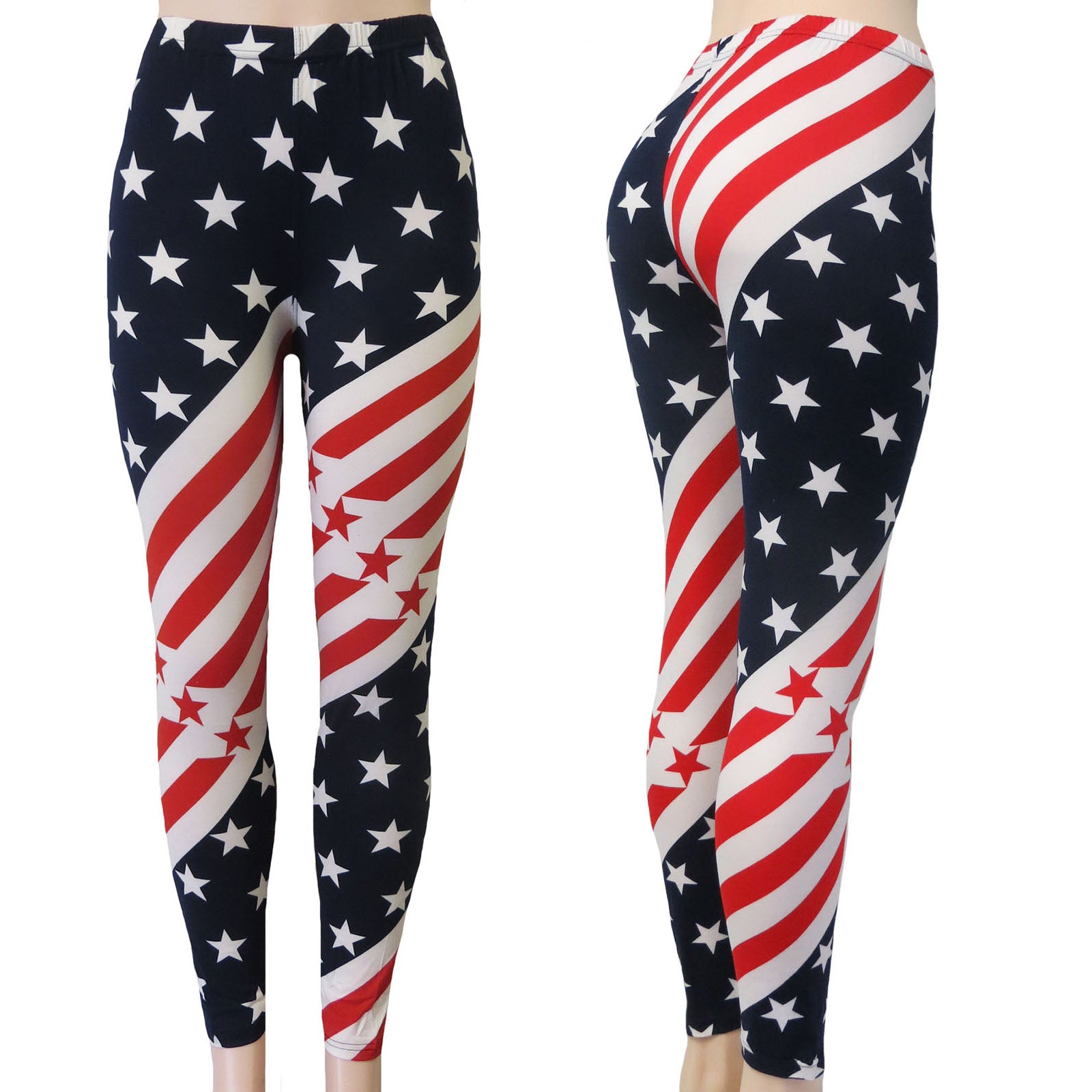 USA American Flag Wholesale Leggings in Red White and Blue Stars and Stripes
