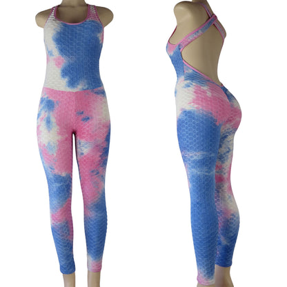 blue pink tie dye wholesale tiktok leggings romper in bubble print design