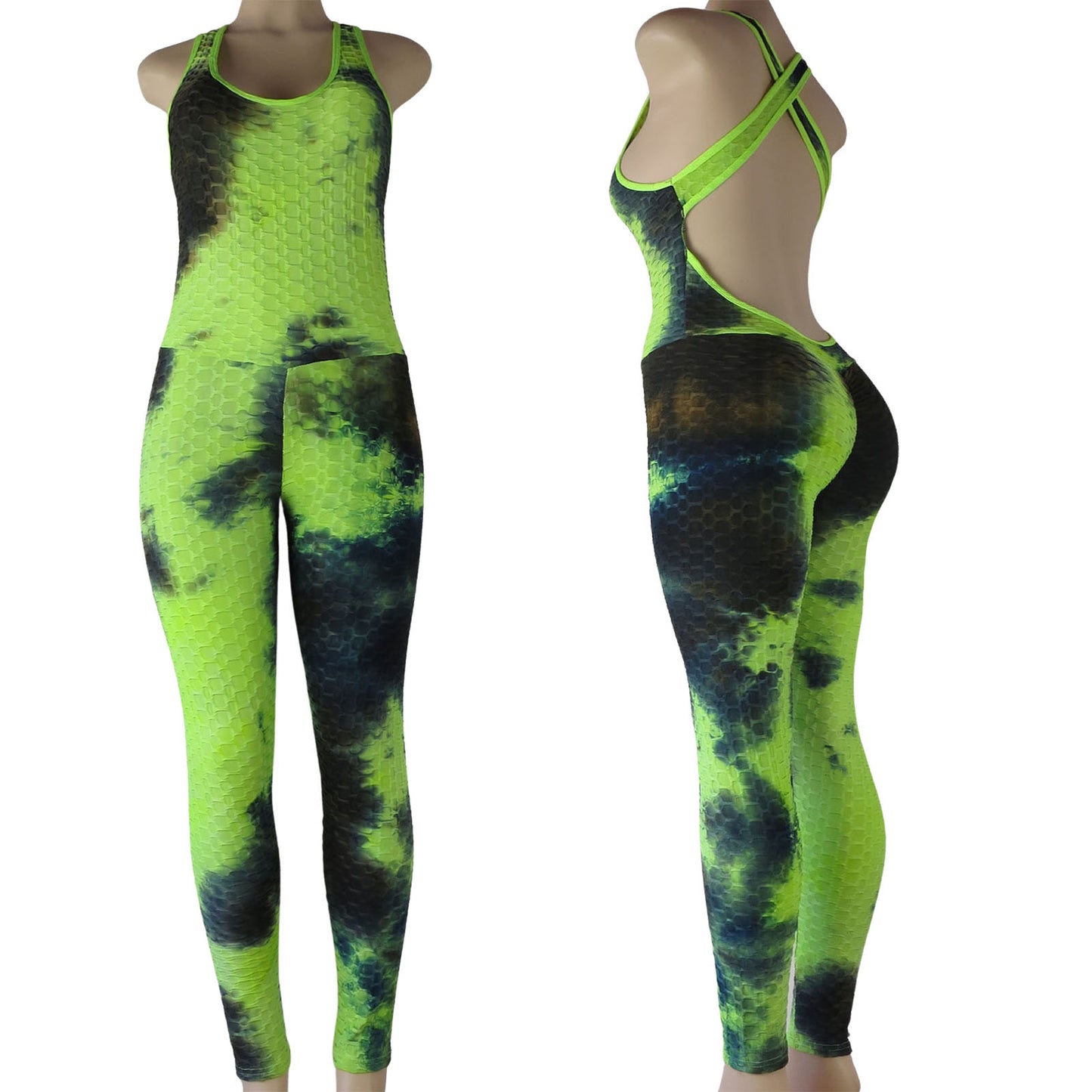 green and black tie dye wholesale tiktok leggings romper in bubble print design