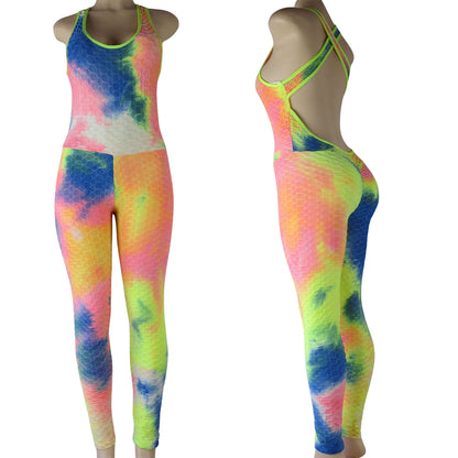 rainbow color tie dye wholesale tiktok leggings romper in bubble print design