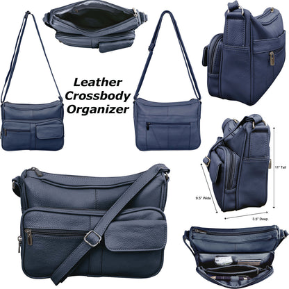 womens wholesale leather crossbody organizer shoulder bag in navy blue