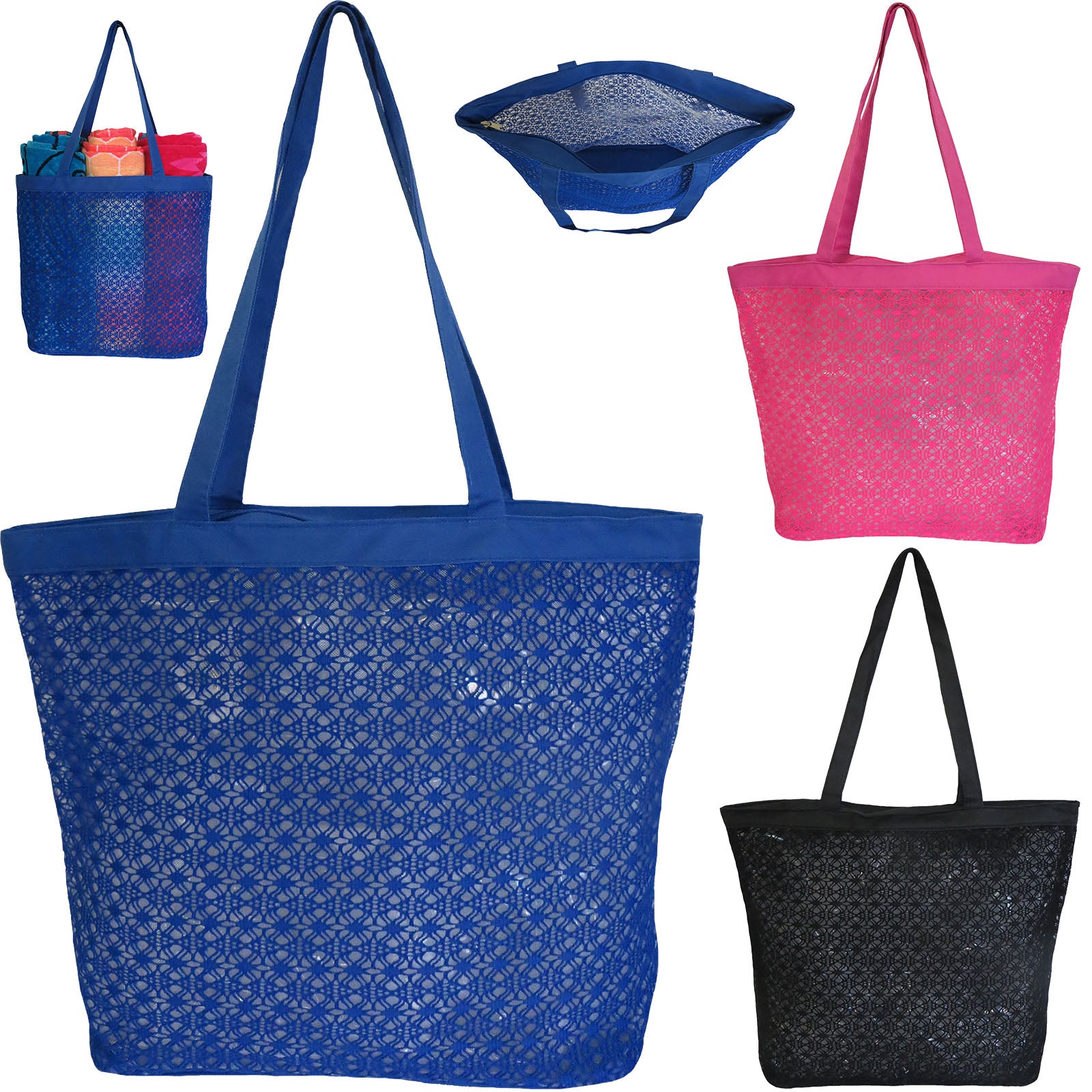 Wholesale Mesh Beach Bag Market Tote with Embroidery - Alessa Vibe