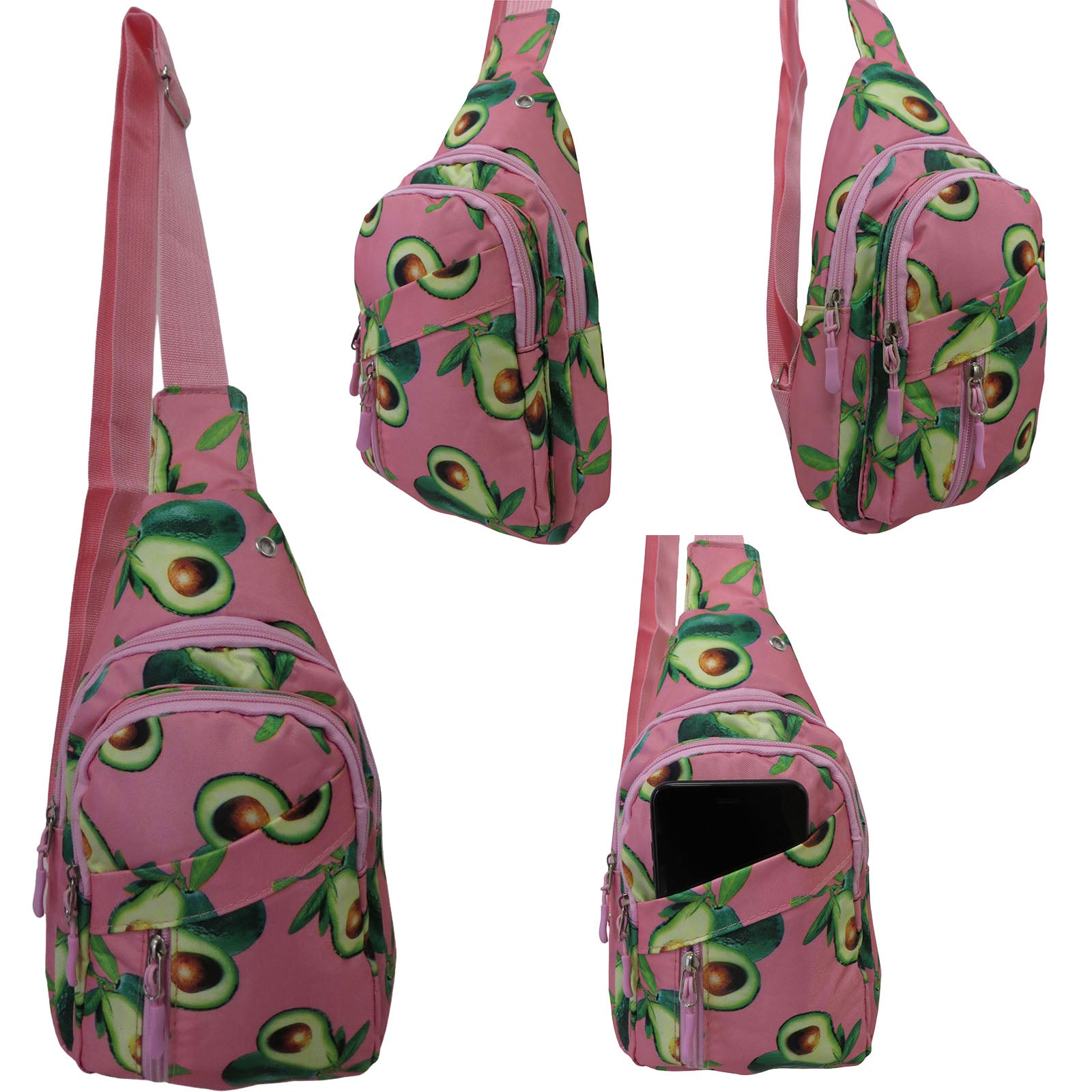 avocado print wholesale sling shoulder phone bag in pink