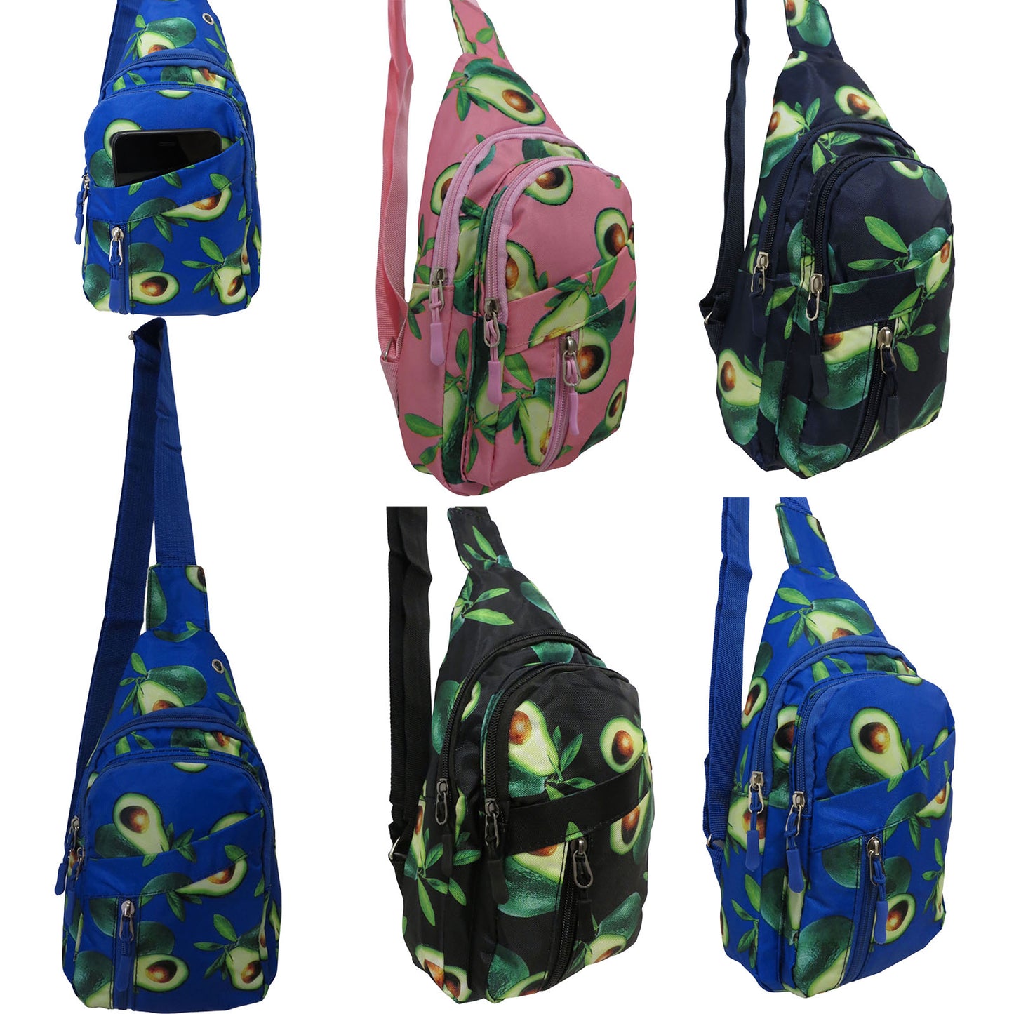 avocado print wholesale sling shoulder bag in assorted colors