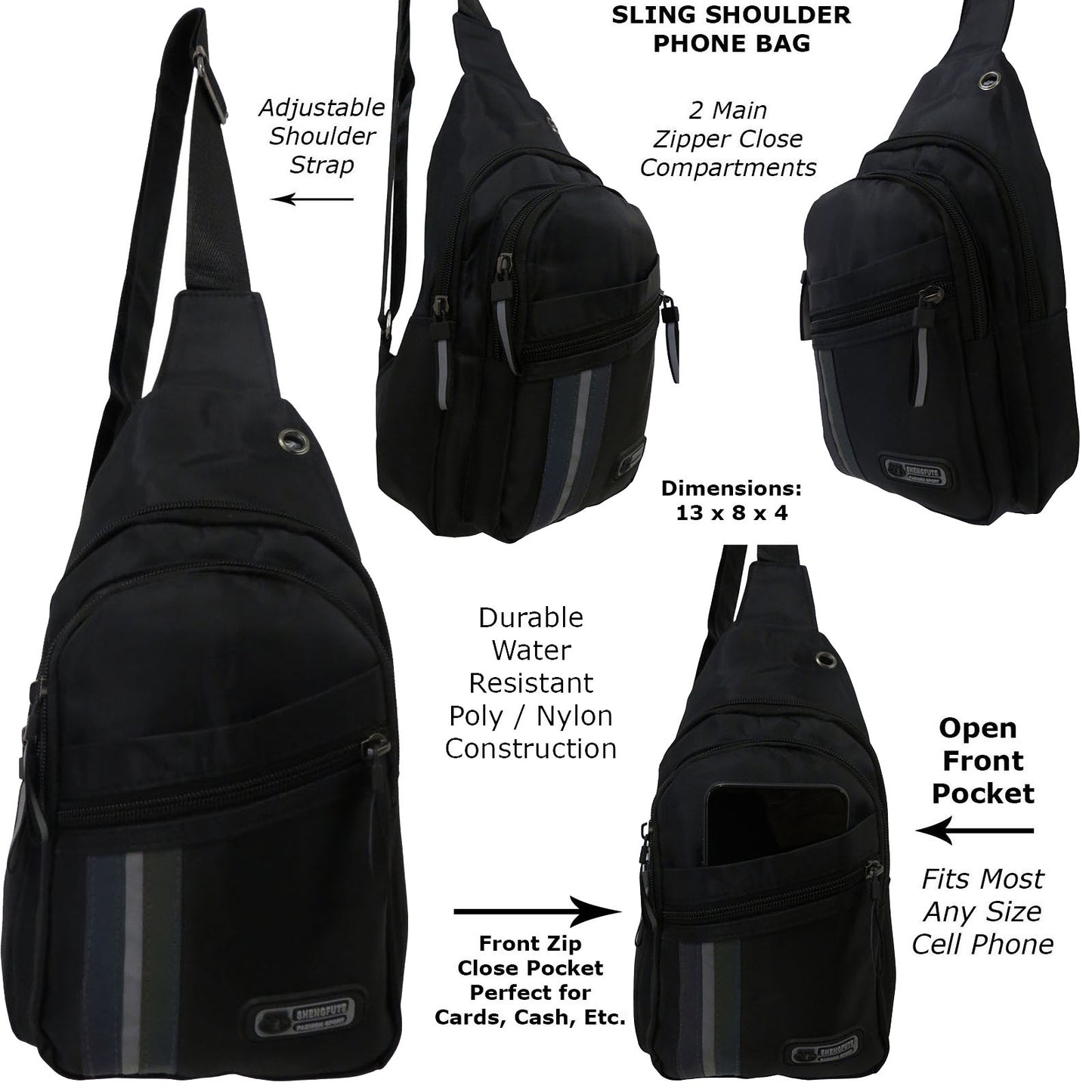black mens or womens wholesale sling shoulder crossbody messenger phone bag
