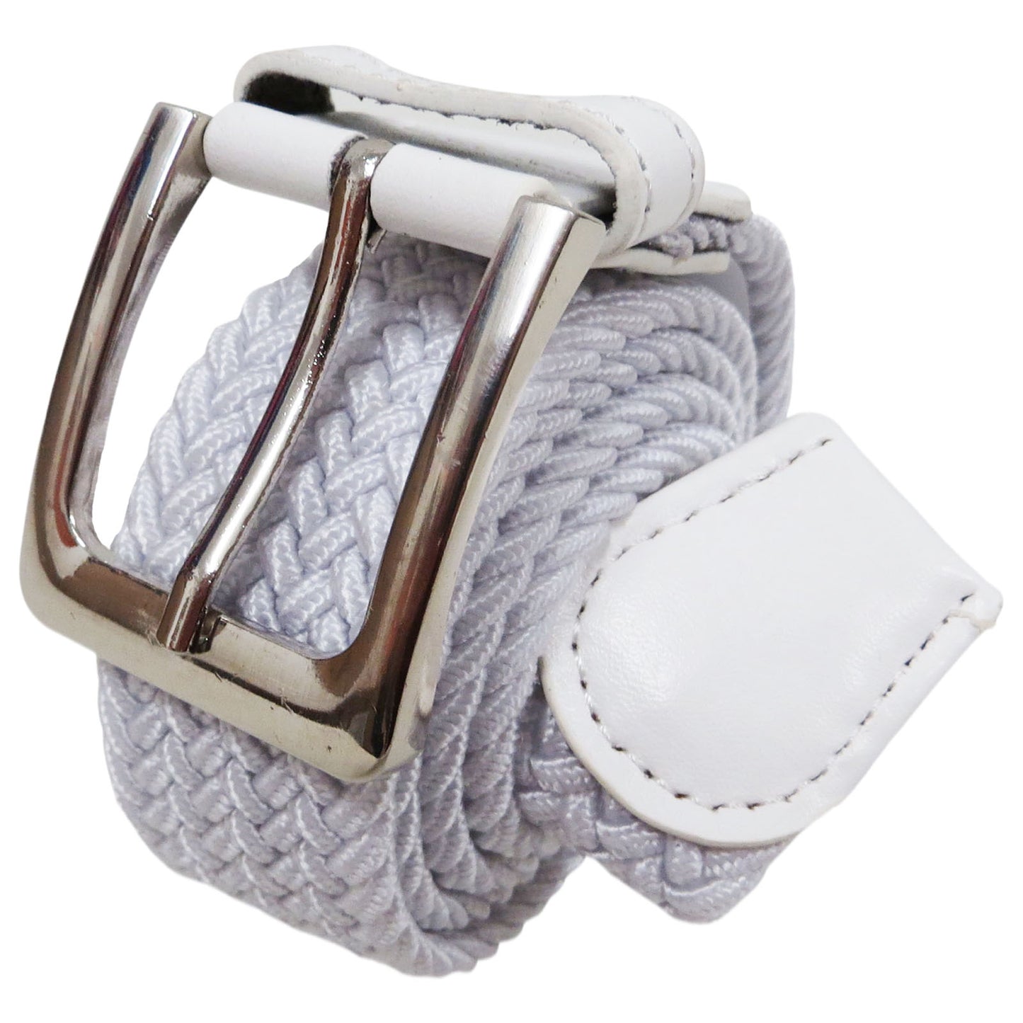 wholesale elastic stretch belt in white braided woven casual golf