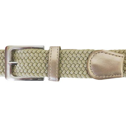 Men's Wholesale Elastic Stretch Belt in Khaki Beige Braided Woven 