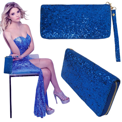 Wholesale Glitter Wallet for Women - Alessa Vera in Sapphire Blue