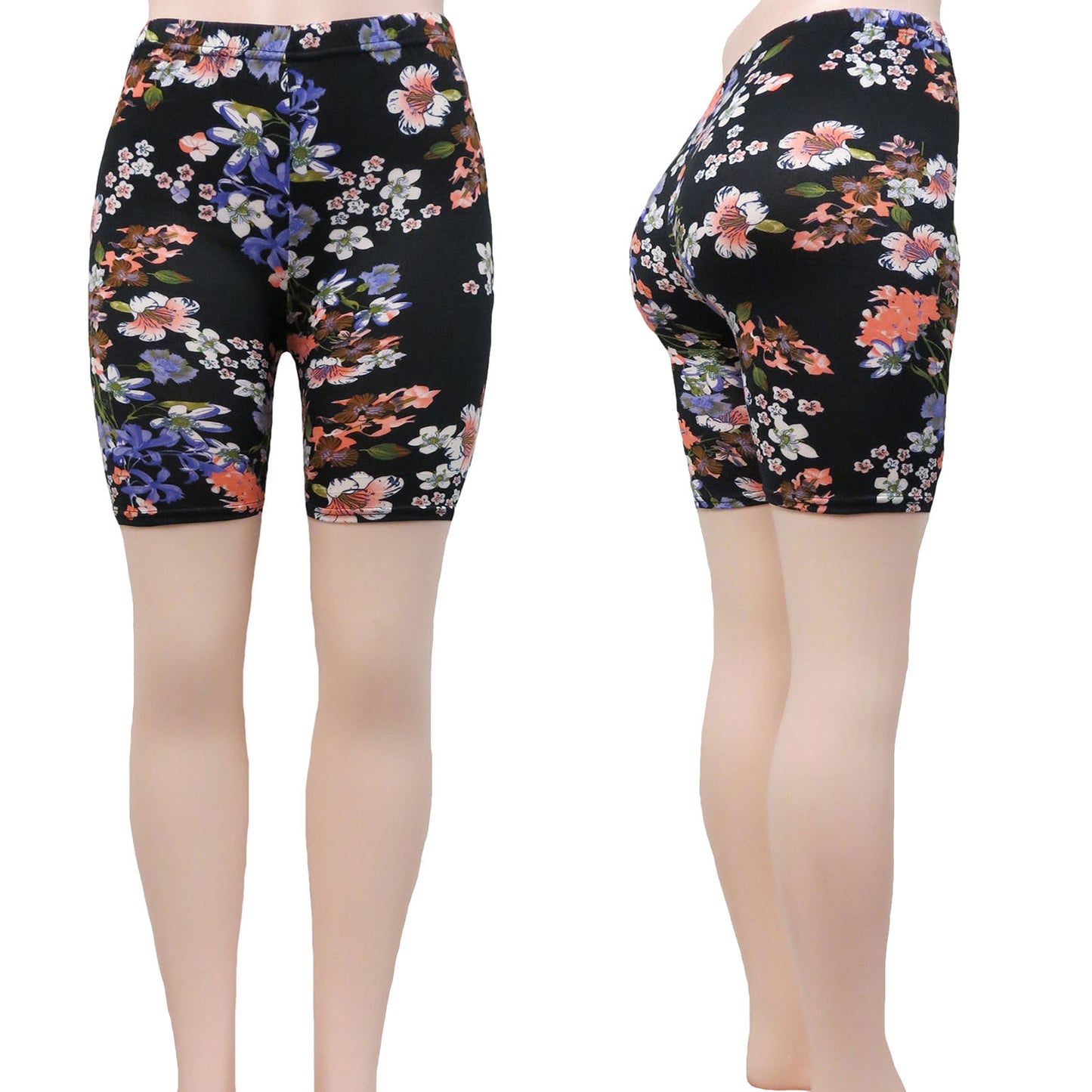 Wholesale Bike Shorts for Women in Black with a Floral Design - Alessa Rochelle